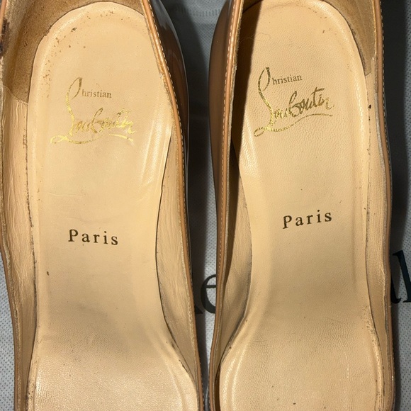 Christian Louboutin Beige Patent Leather Pointed Toe Pumps - Picture 5 of 11